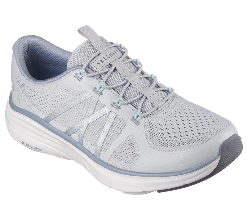 Skechers Women's D'Lux Comfort 2.0 Victory Sneaker, Gray Mesh/Mint Trim, 3.5 UK