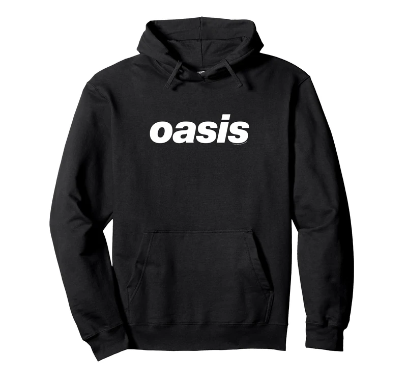 Oasis White Logo On Black Pullover Hoodie