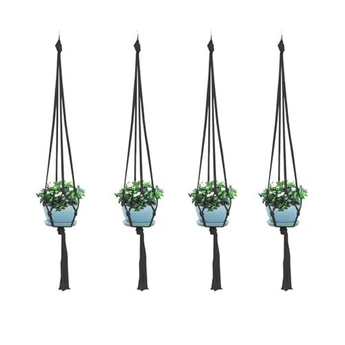 Macrame plant hanger, 4 Pack Black Indoor Outdoor Hanging Planter Flower Pot Basket Hanging Cotton Rope Handmade Wall Hanging Plant Holders
