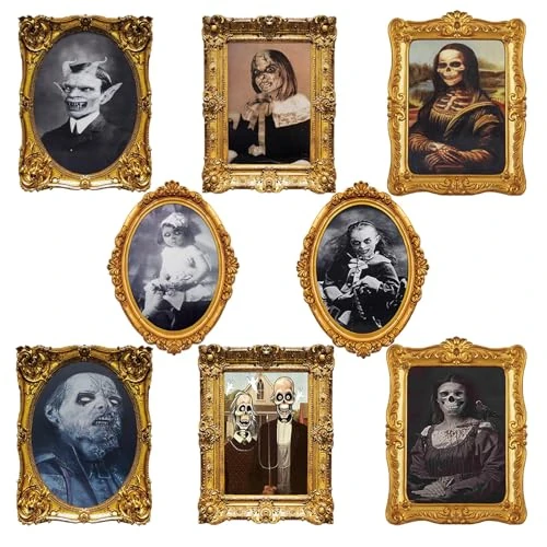 ECGER Halloween Decorations Indoor Scary 3d Changing Face Pictures, Moving Portrait Frame Decor, for Horror Party Ghost Castle Haunted House Home Decoration (4 Pieces)
