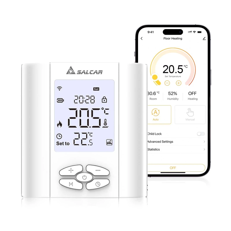 SALCAR WiFi Connected Thermostat for Gas Boiler/Underfloor Water Heating - Programmable with Humidity - Compatible with Amazon Alexa and Google Home - Tuya Thermostatic Head