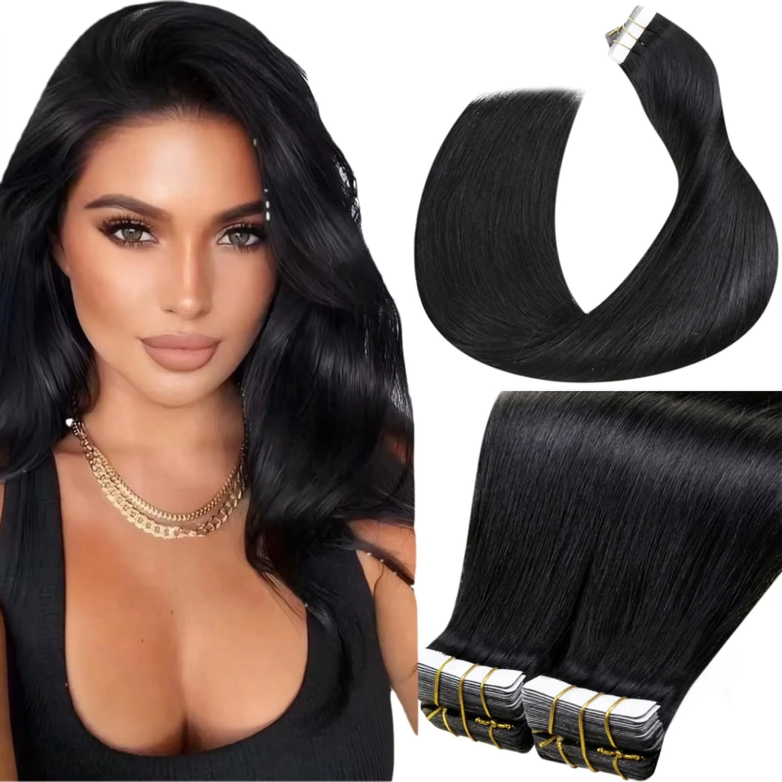 LaaVoo Tape in Hair Extensions Human Hair 100g Tape Hair Extensions Real Human Hair Natural Black Invisible Tapes Remy Straight Hair Double Sided Tabs 40pcs 20 Inch #1