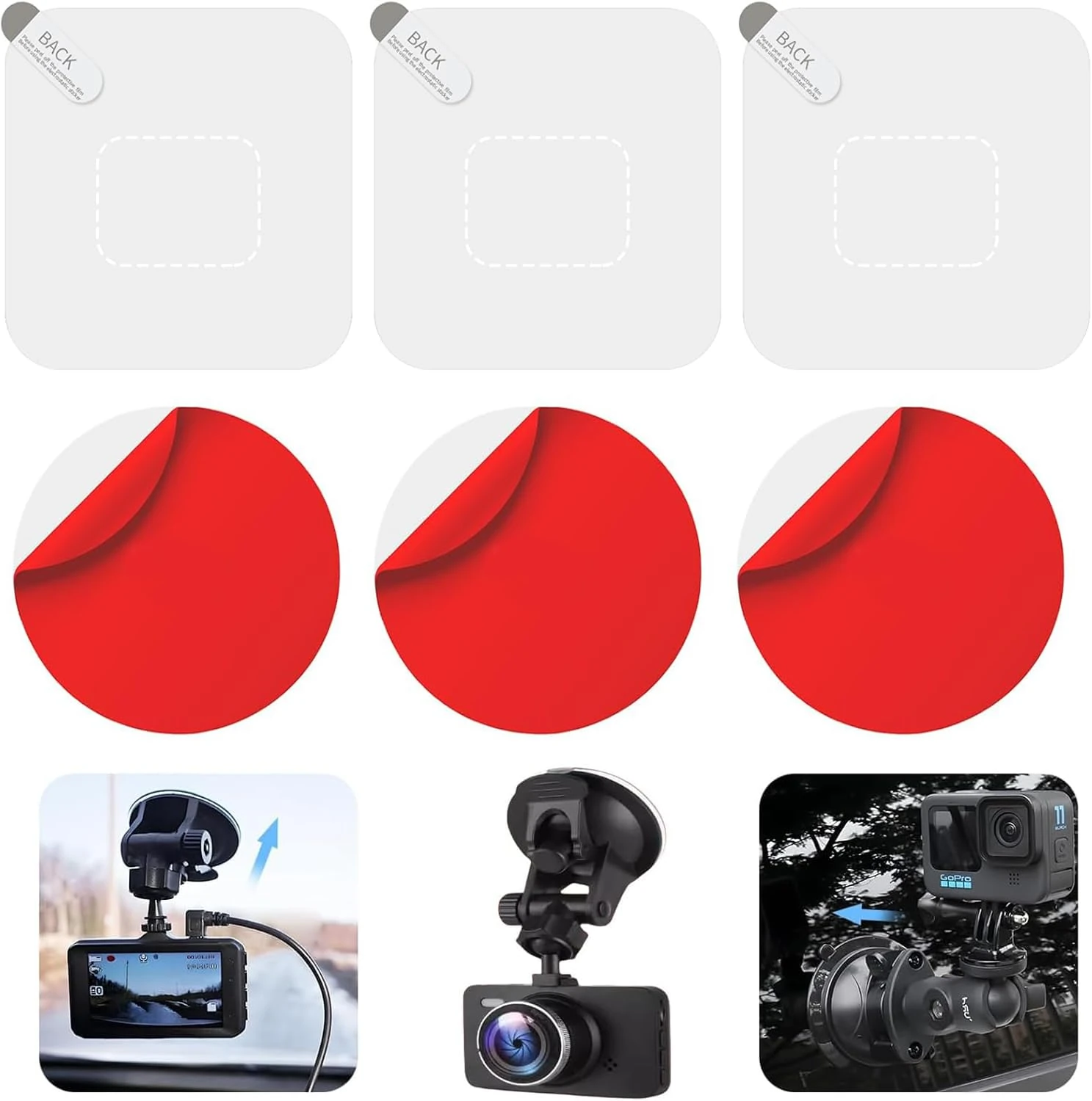 LUCTHY Double-Sided Sticker Adhesive Pad and Car Windshield Electrostatic Film, Dashcam Sticky Pads Replacement for Windscreen Windshield Dash cam Mounting Pad, 6 * 6CM (Round-6Pack)