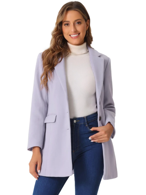 Allegra K Women's 2024 Pea Coat Single Breasted Long Winter Coats for Women, Dusty Purple, XL