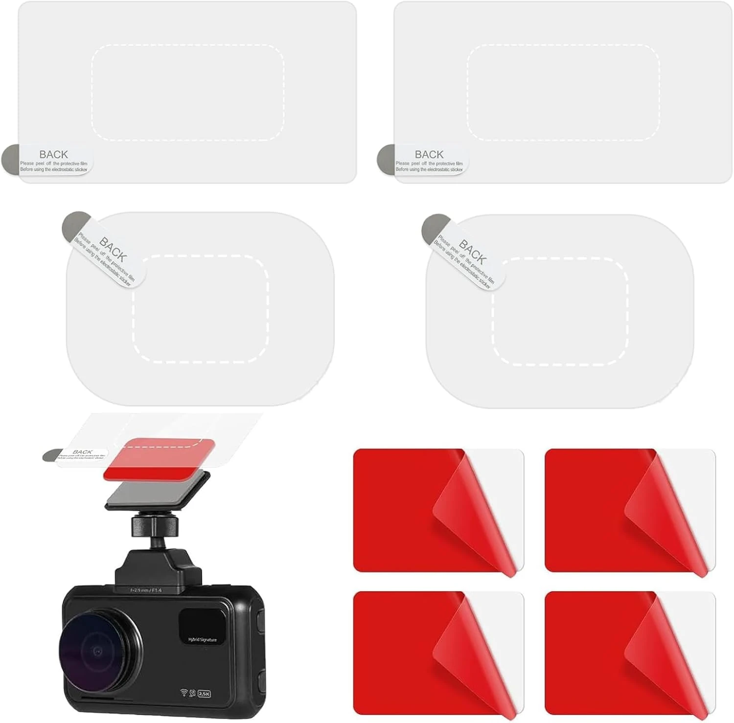 LUCTHY Double-Sided Sticker Adhesive Pad and Car Windshield Electrostatic Film, Dashcam Sticky Pads Replacement for Windscreen Windshield Dash cam Mounting Pad 4 * 3CM,(Rectangle-8Pack)