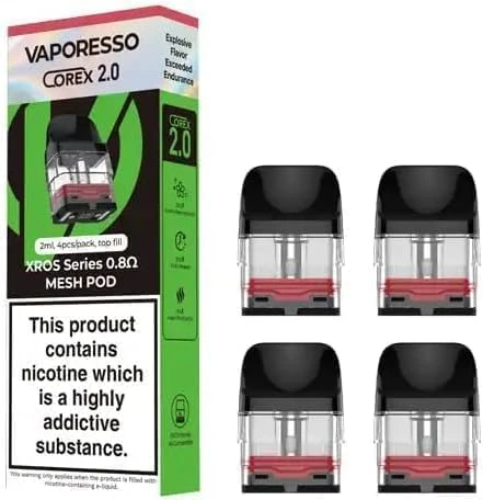 Vaporesso Xros Pod - Corex 2.0 Top-Fill Design - Compatible With XROS Series (XROS 5, XROS 5 Mini, XROS 4, XROS 4 Mini, XROS 3, XROS 3 MINI, XROS Pro) - 2ml Refillable Vaping - No Nicotine (0.8Ω)| 16W