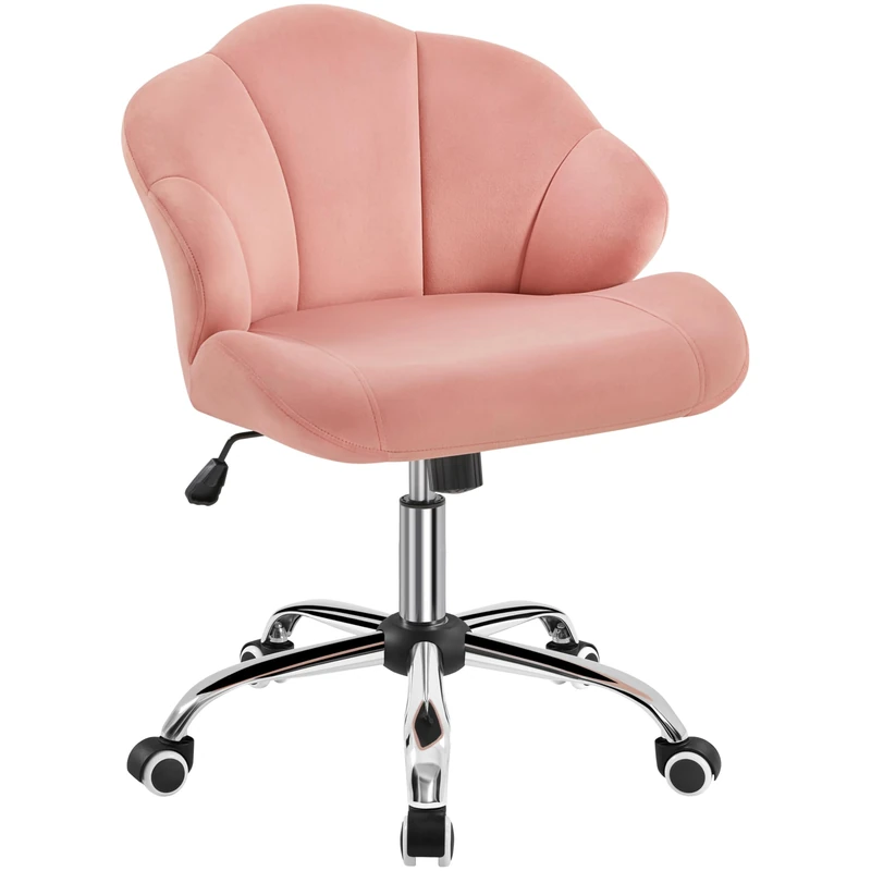 Yaheetech Velvet Chair Shell Back Height Adjustable Swivel Desk Pink