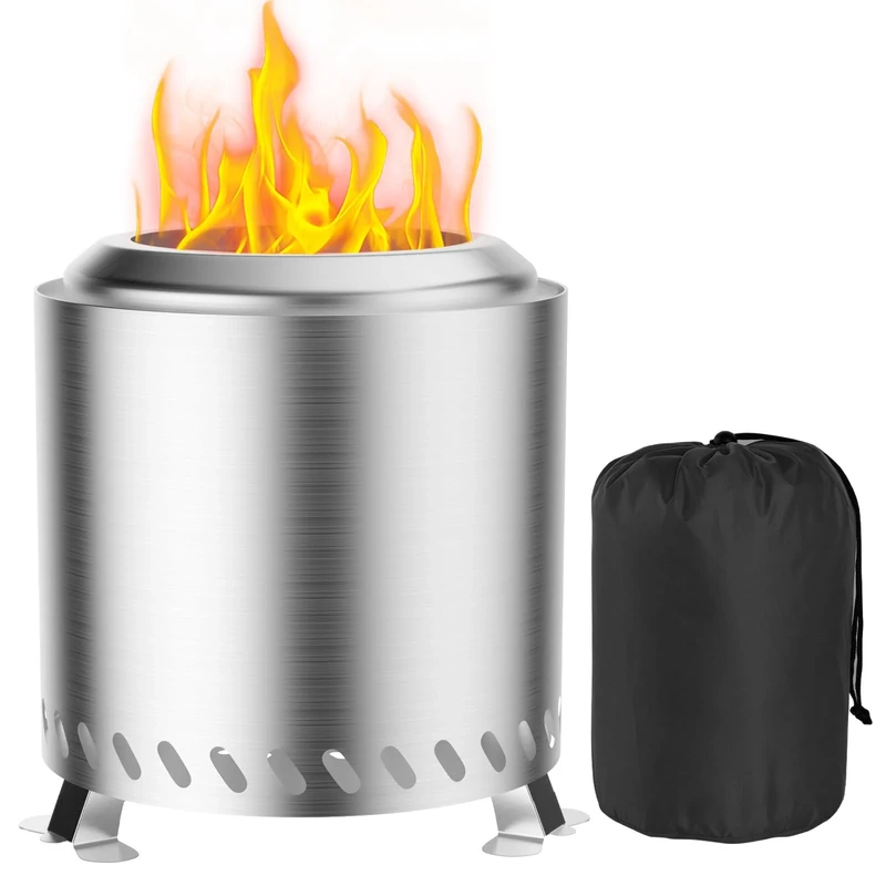 Fillis Outdoor Fire Pit, Smokeless Fire Pit, 22 x 22 x 26 cm, Stainless Steel Fire Barrel, Fire Basket, Mini Table Fireplace with Storage Bag, Balcony, Patio and Garden Decoration, Ideal for BBQ