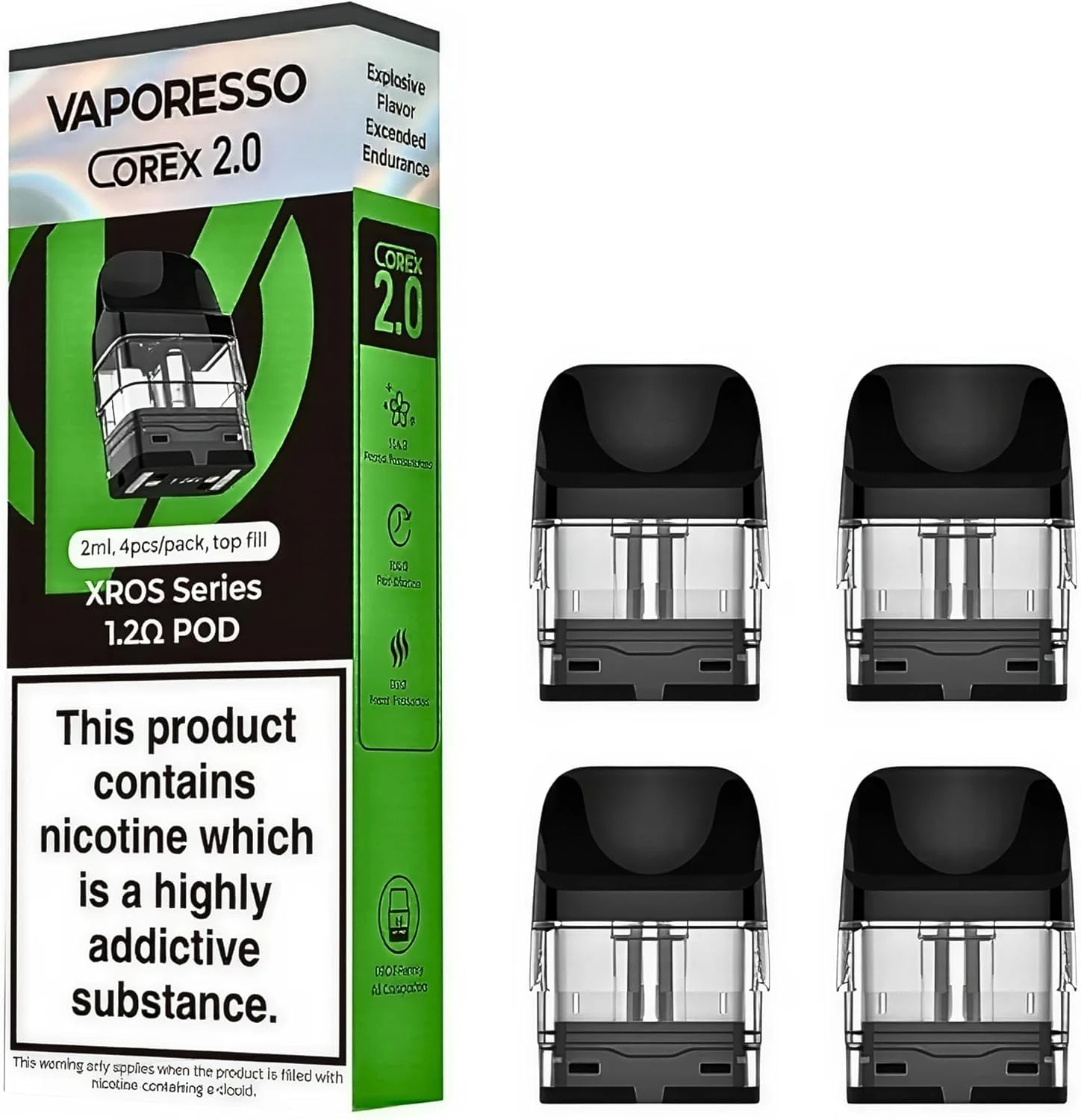 Vaporesso Xros Pod - Corex 2.0 Top-Fill Design - Compatible With XROS Series (XROS 5, XROS 5 Mini, XROS 4, XROS 4 Mini, XROS 3, XROS 3 MINI, XROS Pro) - 2ml Refillable Vaping - No Nicotine (1.2Ω)| 10W