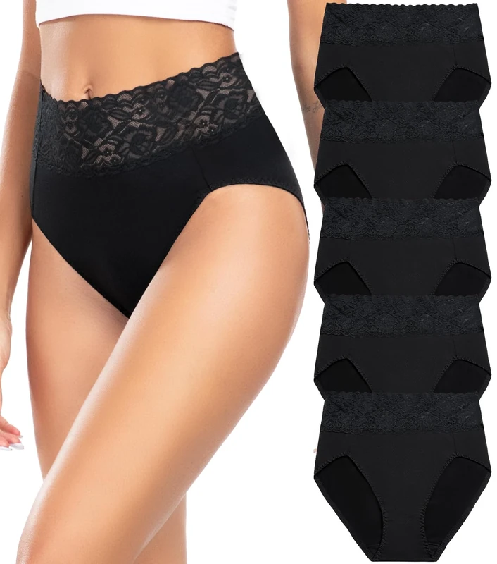 Wealurre Underwear Women High Waist Cotton Knickers Ladies Panties Full Coverage Briefs Multipack(6005 Black,M)