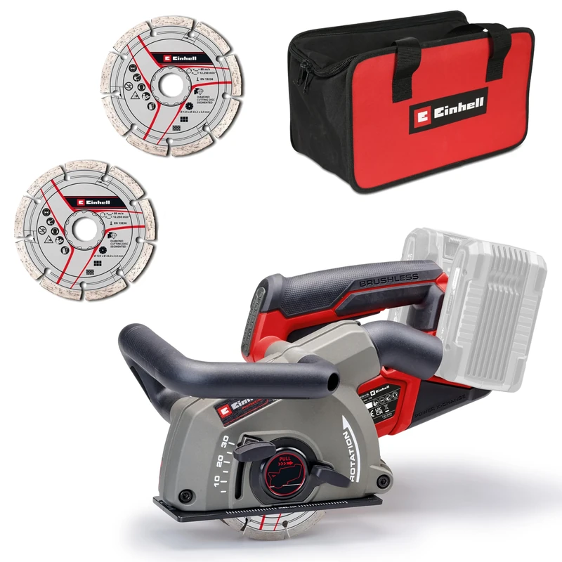 Einhell Professional PXC 36V Cordless Wall Chaser with Dust Extractor - 30mm Cutting Width, 30mm Max Cutting Depth - TP-MA 36/30 Li BL Wall Liner with 2 x Diamond Cutting Discs (Battery Not Included)