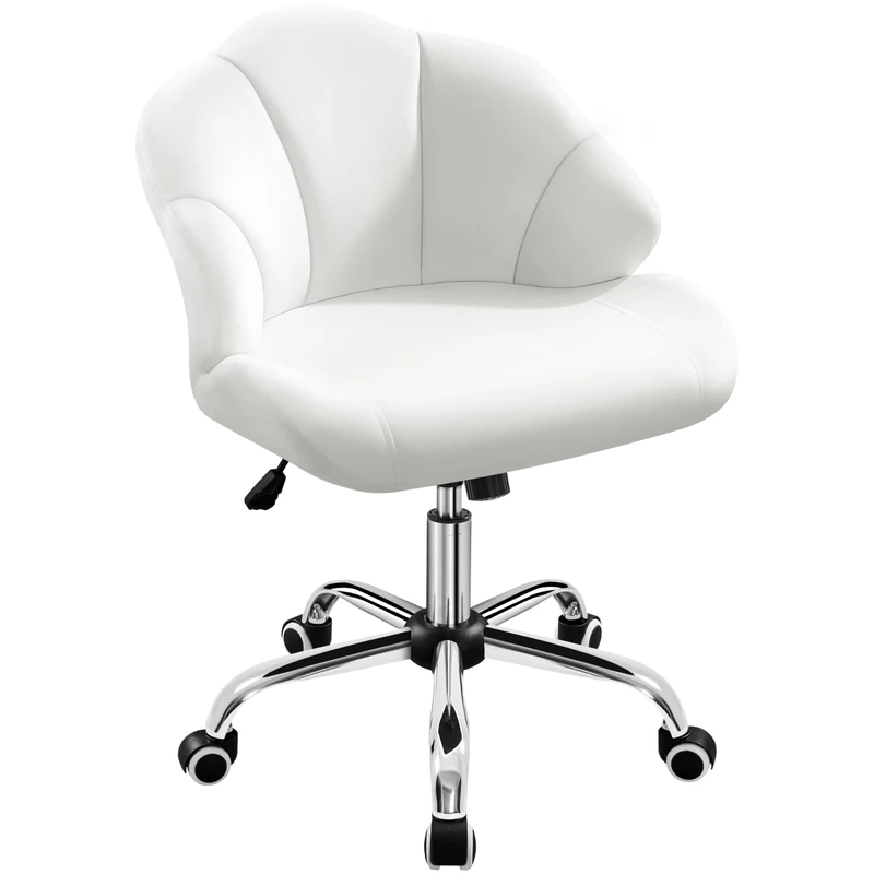 Yaheetech Modern Velvet Desk Chair with Tilt Function Cute Swivel Vanity Chair Upholstered Armless Home Office Chair Adjustable Chair with Shell Back for Bedroom White