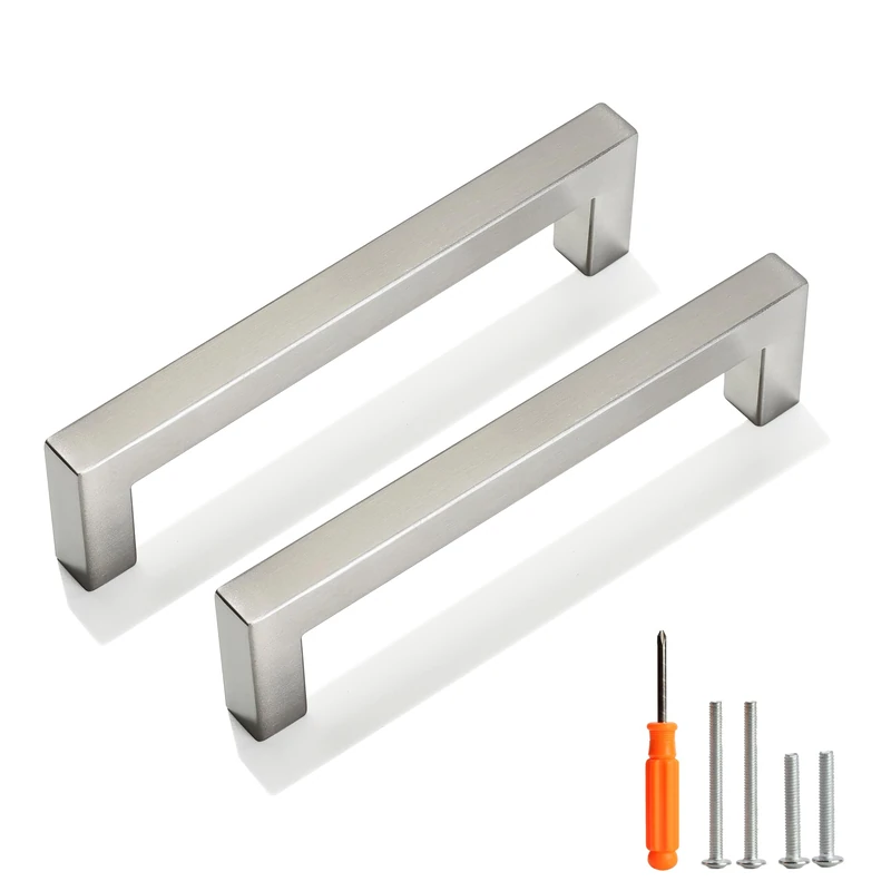 Redunest Cabinet Pulls Brushed Nickel Cabinet Handles Square Drawer Pulls, 50 Pack 5 Inch Stainless Steel Kitchen Door Cupboard Cabinet Handles, Cabinet Hardware Drawer Handles, 128mm Hole Centers