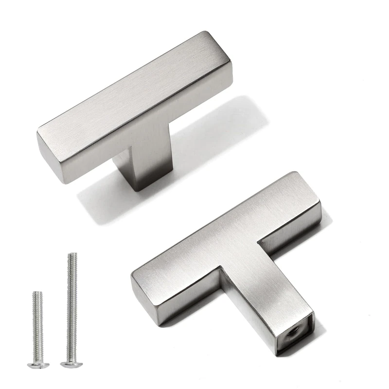 Redunest Bar Cabinet Pulls - 30 Pack Square Brushed Nickel Drawer Knobs, Stainless Steel Single Hole Cabinet Handles