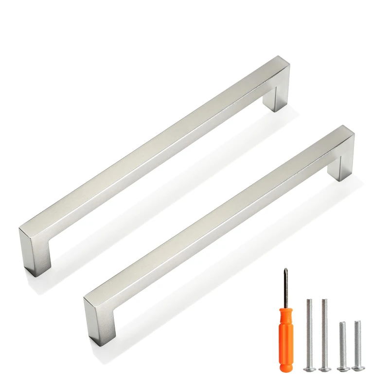Redunest Cabinet Pulls Brushed Nickel Cabinet Handles Square Drawer Pulls, 50 Pack 7-1/2 Inch Stainless Steel Kitchen Door Cupboard Cabinet Handles, Cabinet Hardware Drawer Handles, 192mm Hole Centers