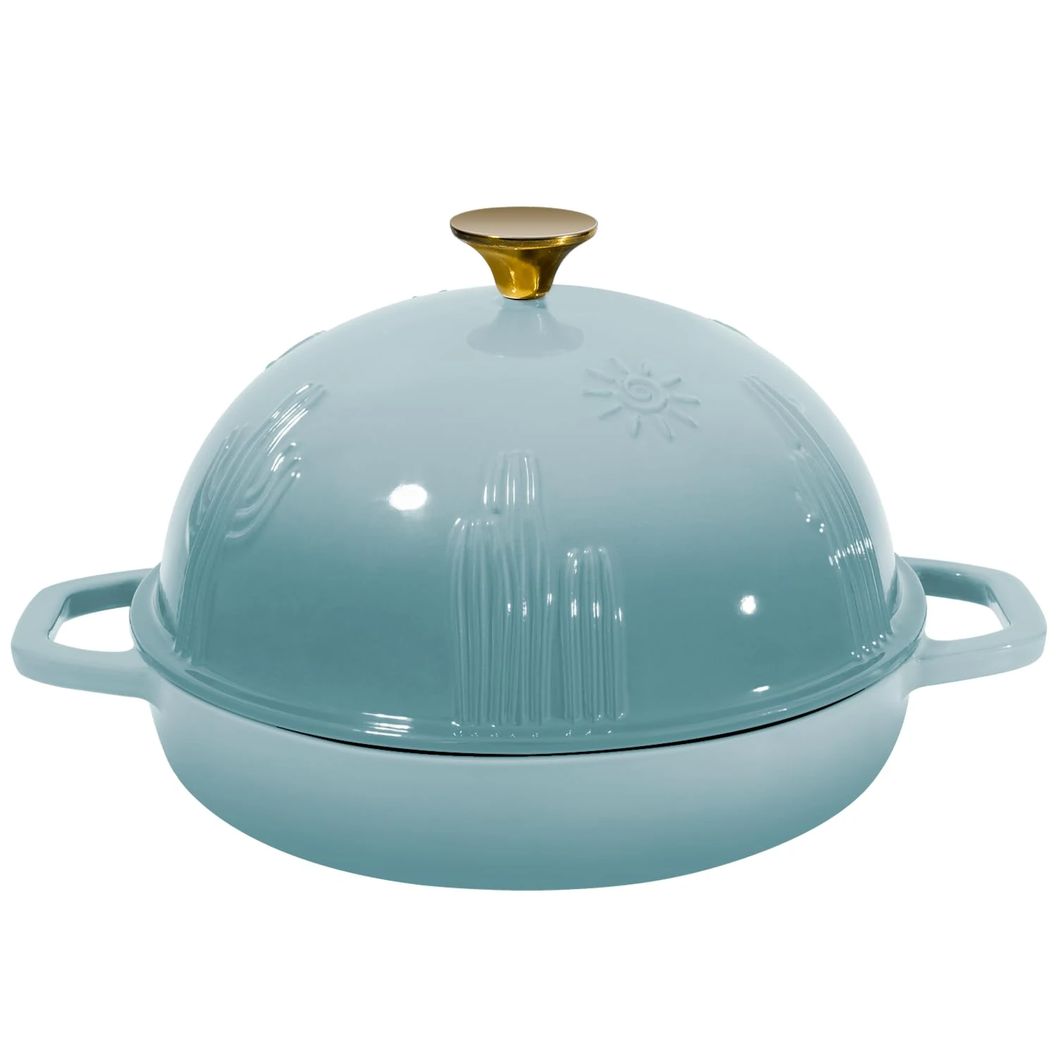 Flavehc Cast Iron Bread Oven With Cloche Lid for Baking - Blue Enameled Dutch Oven With Dome Lid for Sourdough - 5 qt