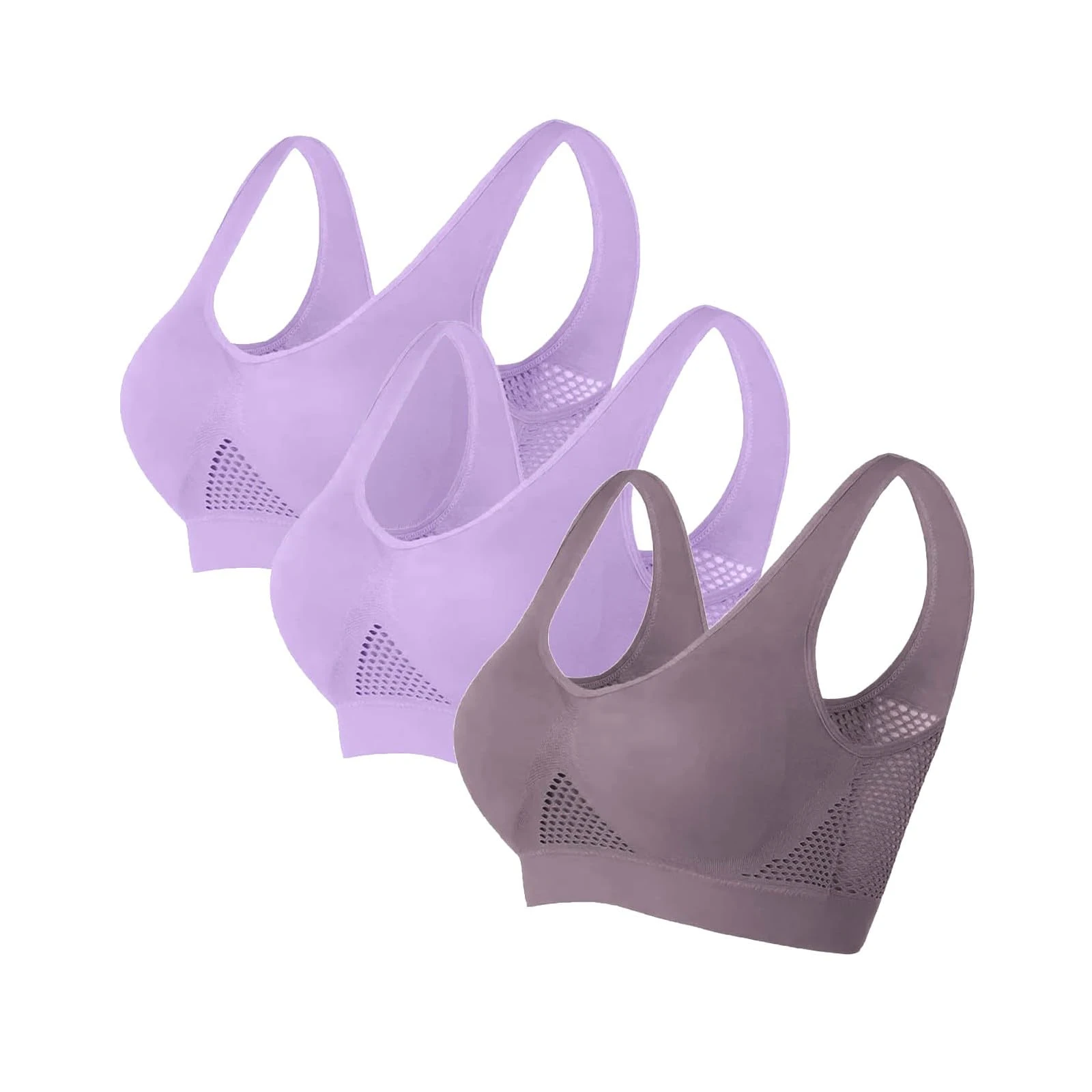 5 Pack Daisy Bras Breathable Cool Liftup Air Bras for Women, 2024 New Cooling Mesh Bra Wireless Sports Bras for Women, 17 Purple, XL