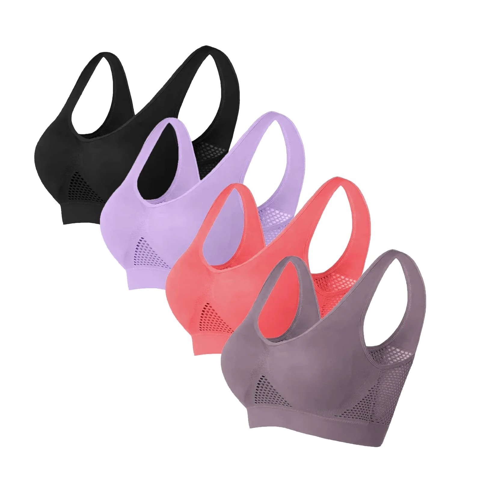 5 Pack Daisy Bras Breathable Cool Liftup Air Bras for Women, 2024 New Cooling Mesh Bra Wireless Sports Bras for Women, 9 Pink, XL