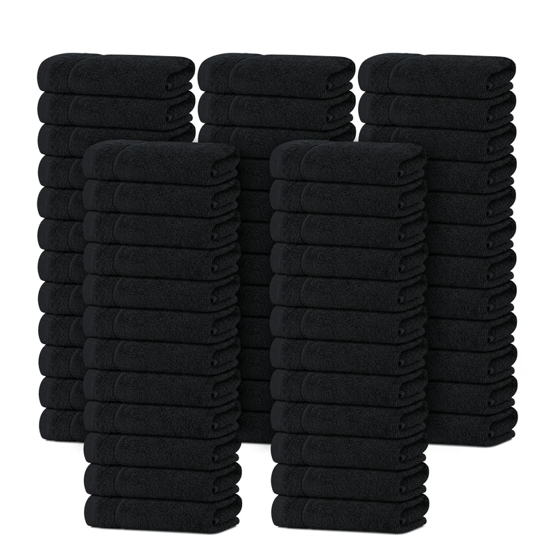 Tens Towels 60 Piece Washcloths Set, 12x12 Inches, Black