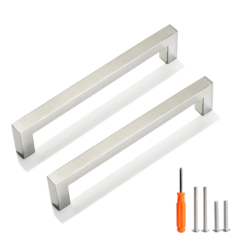 Redunest Cabinet Pulls Brushed Nickel Cabinet Handles Square Drawer Pulls, 30 Pack 6-1/4 Inch Stainless Steel Kitchen Door Cupboard Cabinet Handles, Cabinet Hardware Drawer Handles, 160mm Hole Centers