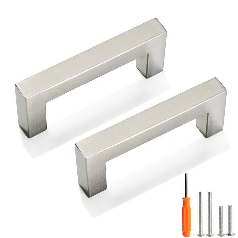 Redunest Cabinet Pulls Brushed Nickel Cabinet Handles Square Drawer Pulls, 40 Pack 3 Inch Stainless Steel Kitchen Door Cupboard Cabinet Handles, Cabinet Hardware Drawer Handles, 76mm Hole Centers