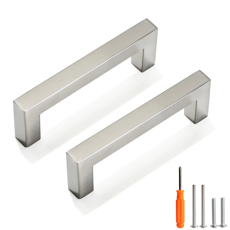 Redunest Cabinet Pulls Brushed Nickel Cabinet Handles Square Drawer Pulls, 50 Pack 3-3/4 Inch Stainless Steel Kitchen Door Cupboard Cabinet Handles, Cabinet Hardware Drawer Handles, 96mm Hole Centers