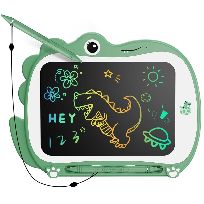 Genialba 8.5 inch Dinosaur LCD Drawing Tablet for Kids Colorful Screen Writing Board Toddler Toys Learning Educational Stocking Fillers Kids Gifts Drawing Pad for 2 3 4 5 6 Year Old Boys Girls(Green)