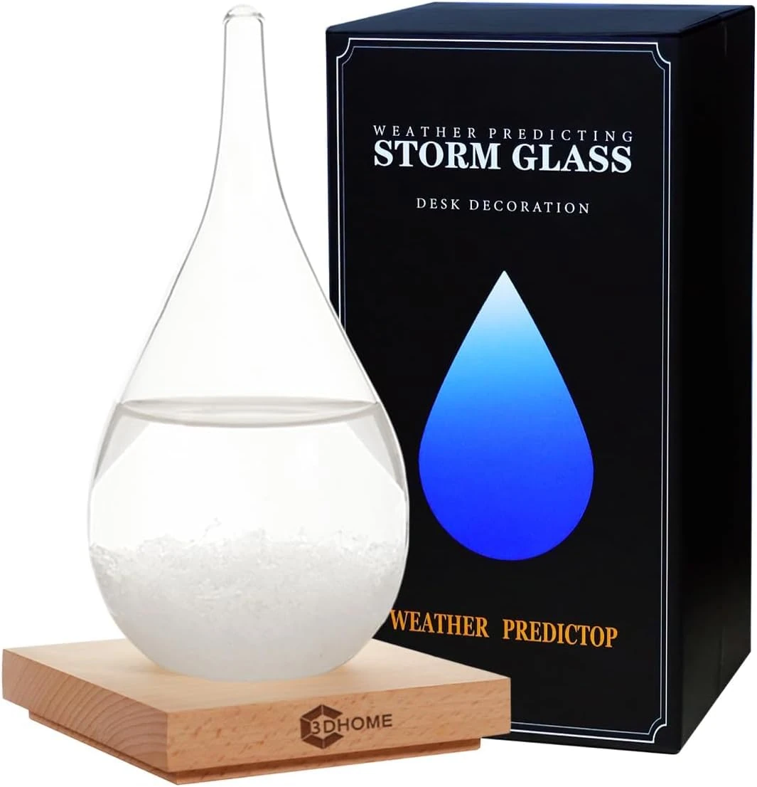 Storm Glass Water Drop Shaped Crystal Ball, Christmas Decoration Storm Glass Weather Forecaster Weather Station, Fashion Creative Office Desktop and Home Decor (Small)