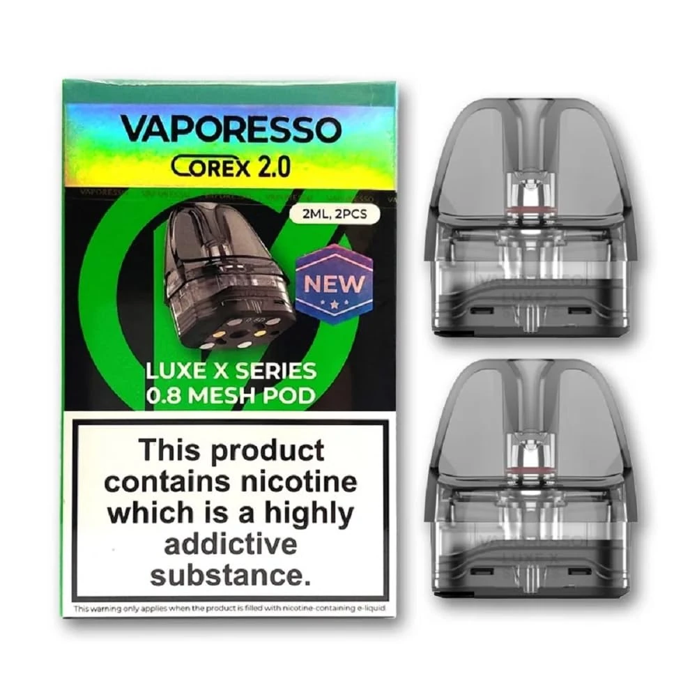 VAPORESSO LUXE X Replacement PODs, 0.8 Ohm, Corex 2.0, Mesh, Enhanced Flavour, Prolonged Lifespan, Works With Luxe XR Max, X, X2, XPro, Vaporesso Vaping PODs, Pack of 2, No Nicotine