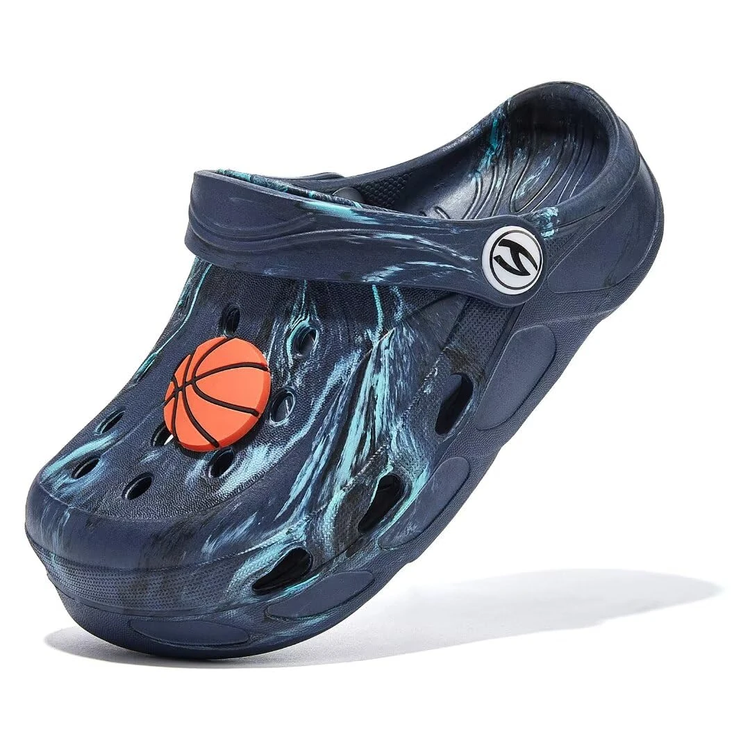 HOBIBEAR Boys and Girls Classic Graphic Garden Pool Clogs Slip on Water Shoes丨Sandals Slippers丨(Toddler/Little Kids/Big Kids) Dark Blue