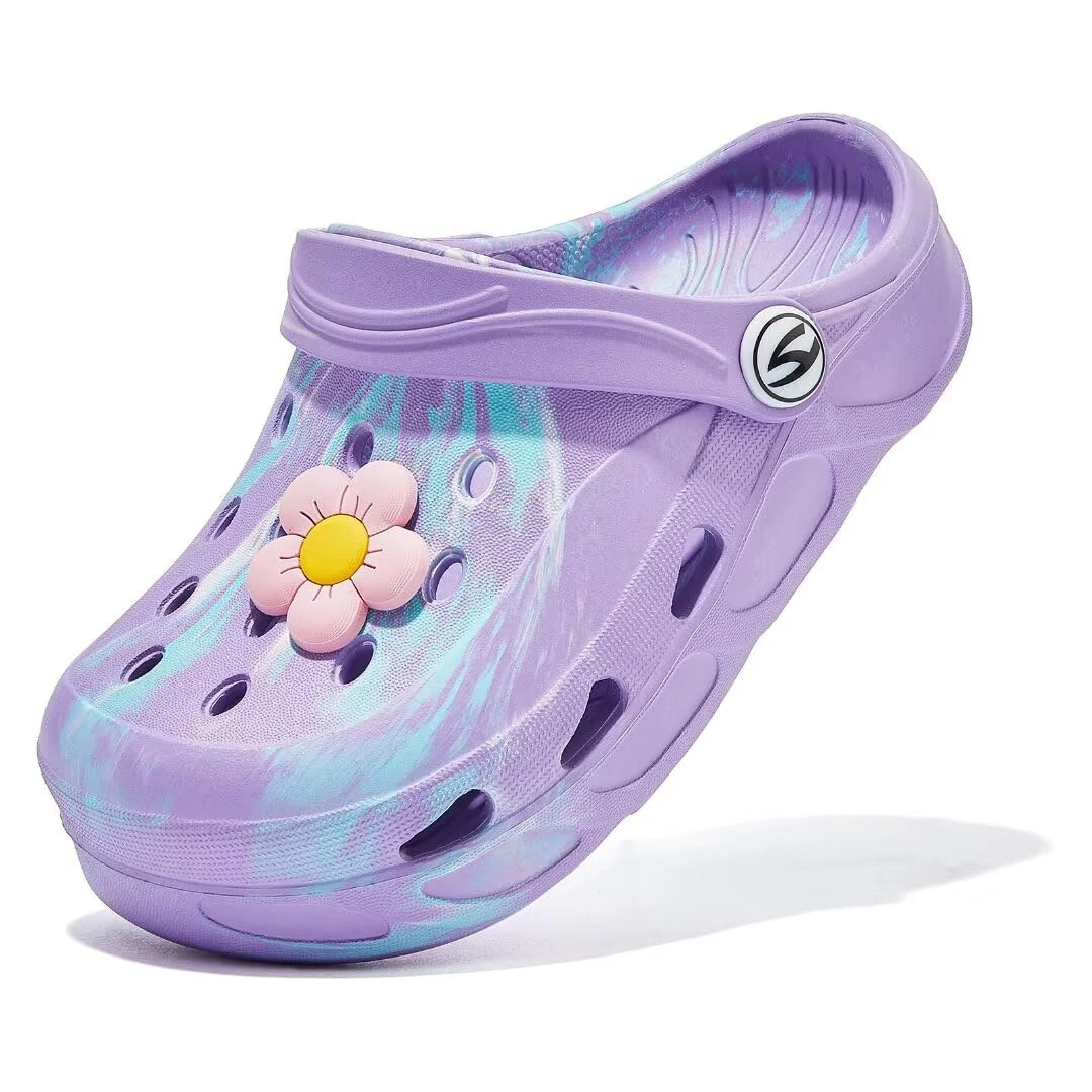 HOBIBEAR Boys and Girls Classic Graphic Garden Pool Clogs Slip on Water Shoes丨Sandals Slippers丨(Toddler/Little Kids/Big Kids) Light Purple