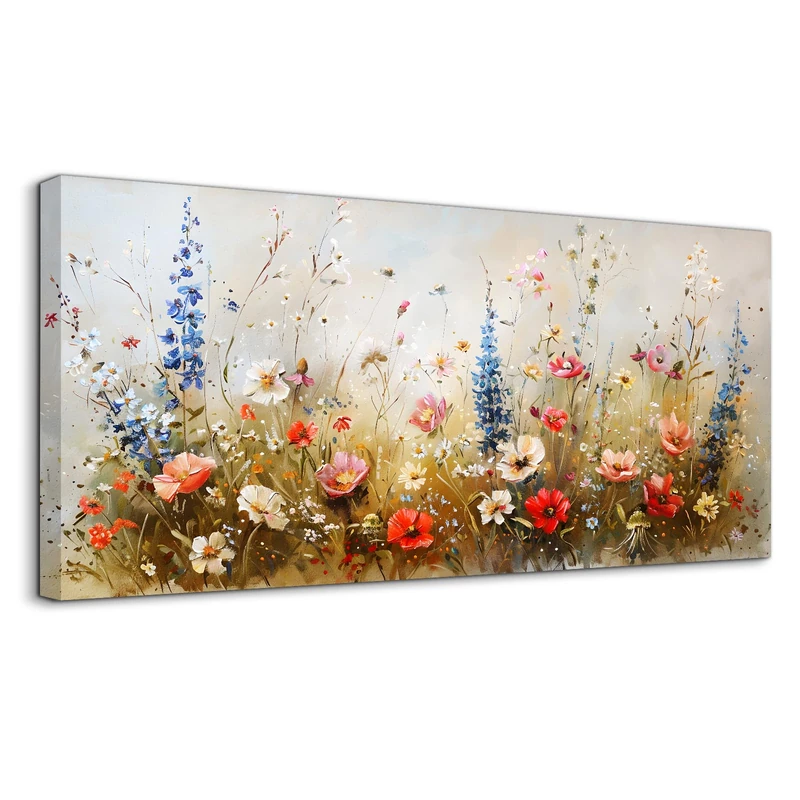 SERIMINO Colorful Floral Wall Art, Rustic Farmhouse Botanical Decor Large Artwork, Nature Wildflower Aesthetic Canvas Prints, Modern Cottagecore Wall Decor Living Room Kitchen Dining Room 20X40 Inch