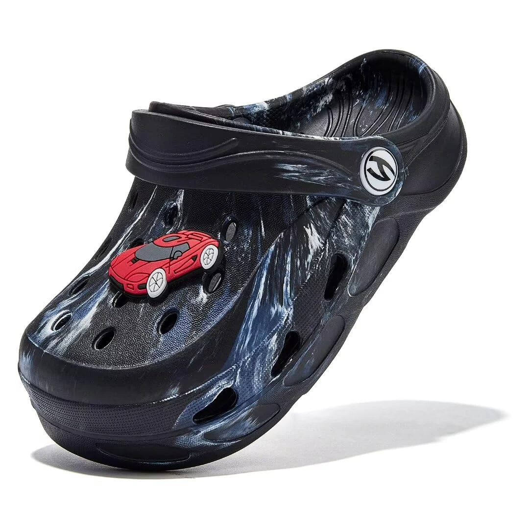 HOBIBEAR Boys and Girls Classic Graphic Garden Pool Clogs Slip on Water Shoes丨Sandals Slippers丨(Toddler/Little Kids/Big Kids) Black
