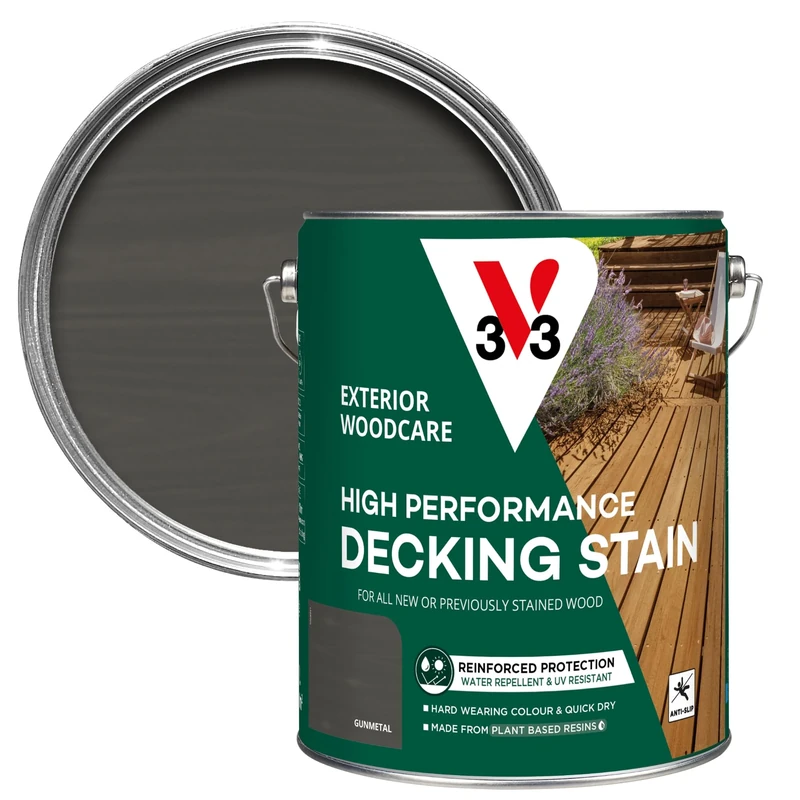V33 High Performance Decking Stain - Long-Lasting Weather Protection - UV-Resistant - Anti-Slip - Biosourced Formula - Gunmetal 5 litres