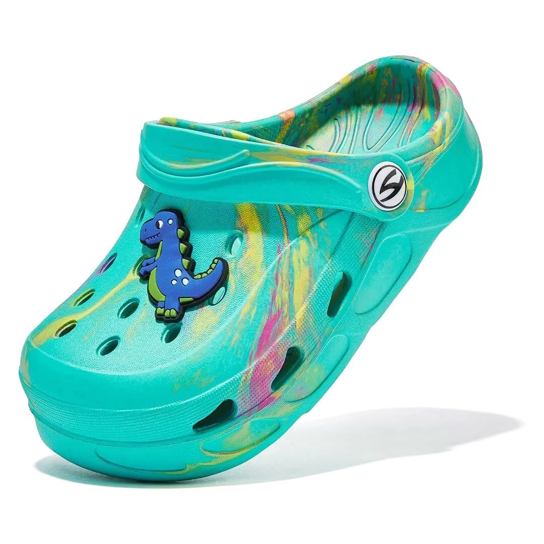 HOBIBEAR Boys and Girls Classic Graphic Garden Pool Clogs Slip on Water Shoes丨Sandals Slippers丨(Toddler/Little Kids/Big Kids) Cyan
