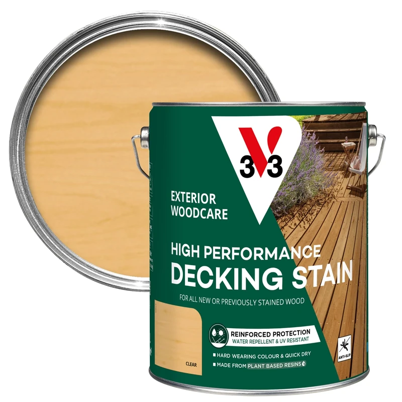 V33 High Performance Decking Stain - Long-Lasting Weather Protection - UV-Resistant - Anti-Slip - Biosourced Formula - Clear 5 litres