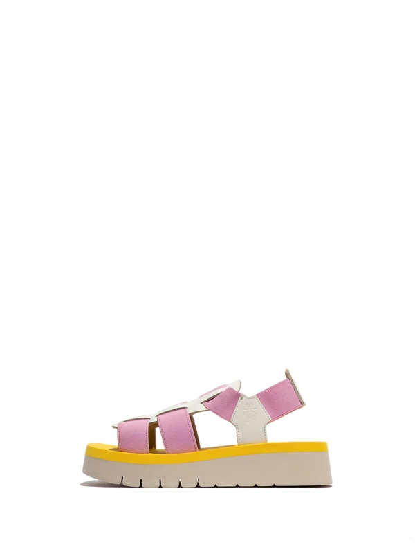 Fly London SAMB245FLY Women's Sandal, White/baby pink/yellow