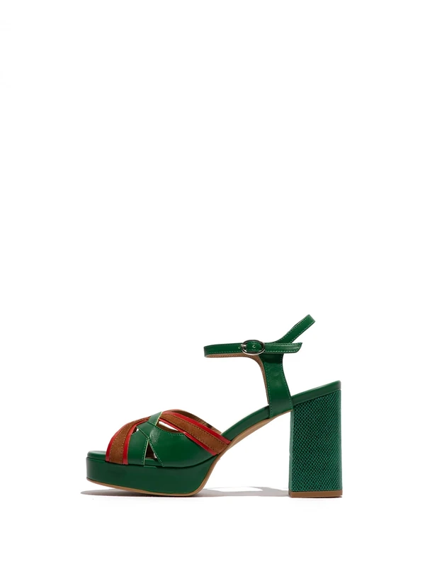 Fly London Women's EZUI240FLY Sandal, Emerald/dk. Red/Camel, 2 UK