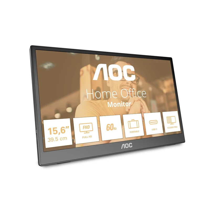 AOC 16T3EA - 16 inch portable monitor (1920x1080, USB-C port, multi-angle stand) black-gray - Image 1