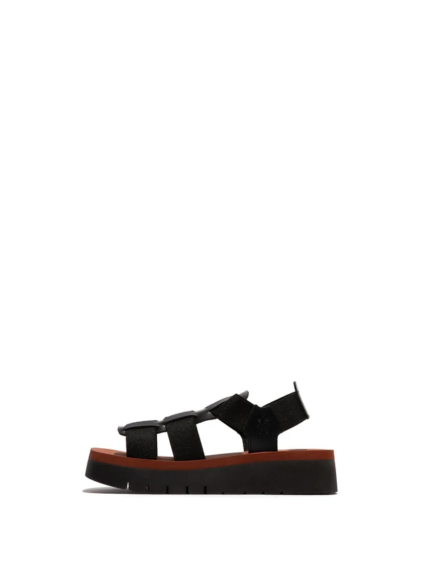 Fly London SAMB245FLY Women's Sandal, Black/black/brick