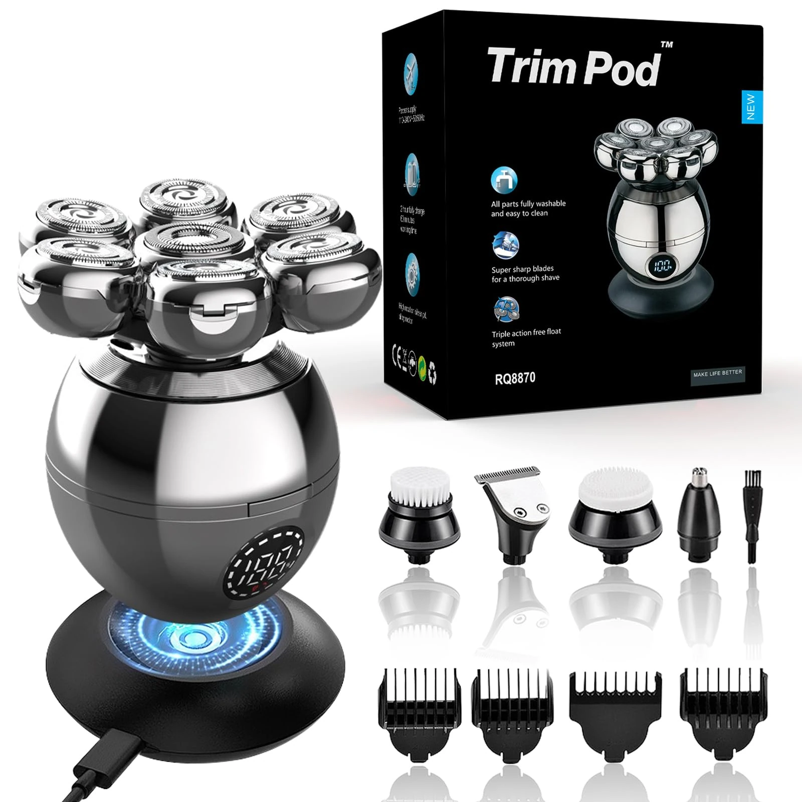 Trimpod 3.0 The Ultimate Shaver for Men, Women, and Bald Heads, 7 Blade, Electric