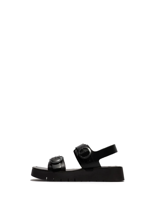 Fly London SOLB260FLY Women's Black Leather Velcro Sandals
