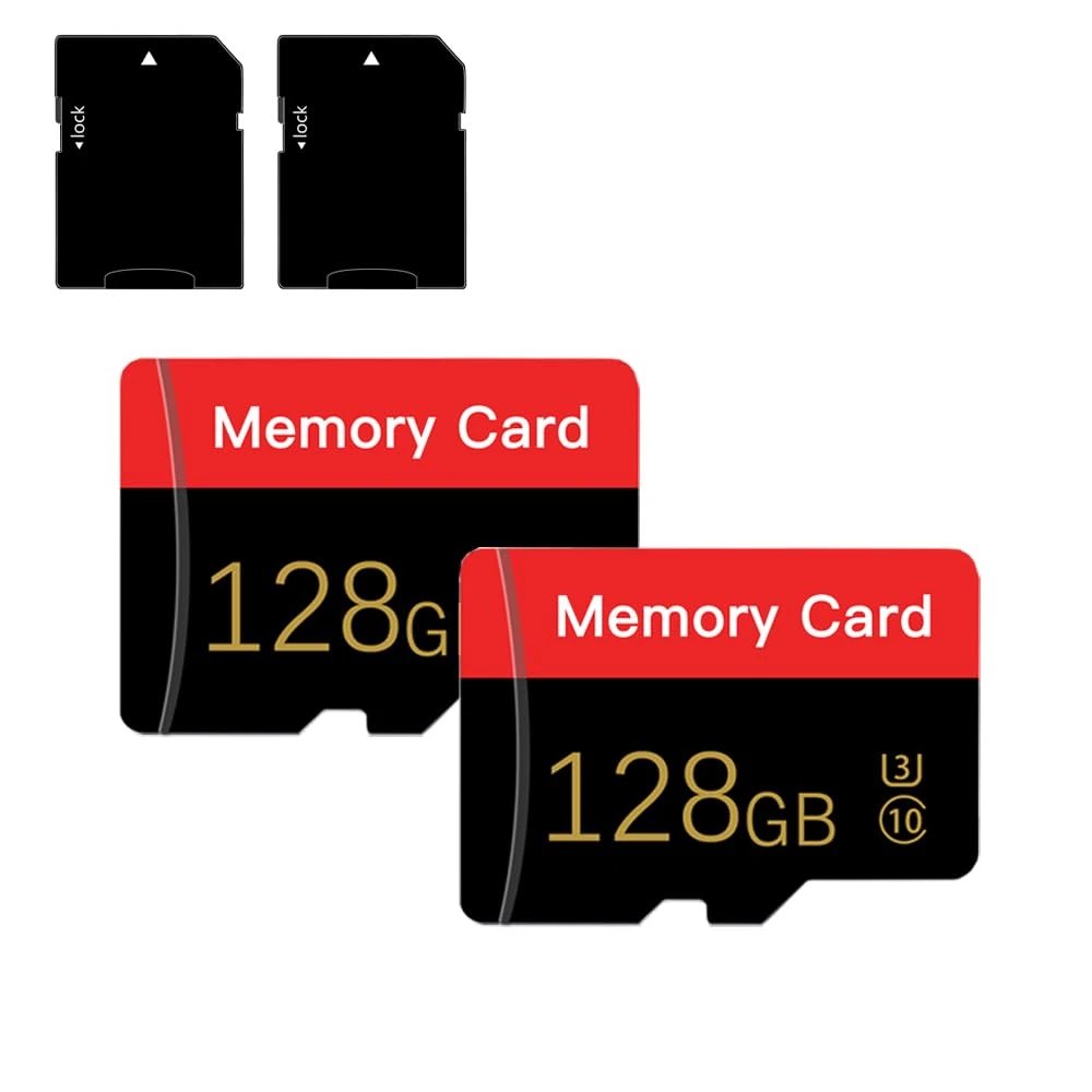 2 Pack Micro memory card 128 GB with Adapter, C10/UHS-I/A1, TransFlash Card, TF card for Camera, Smartphone, Tablet, Drone (Red 128GB *2)