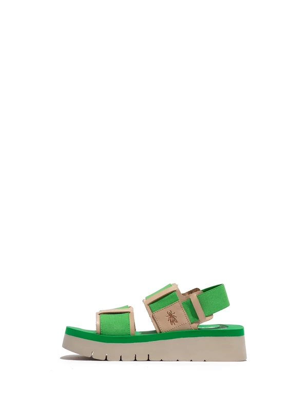 Fly London SORU277FLY Women's Sandal, Natural/bright green/bright green