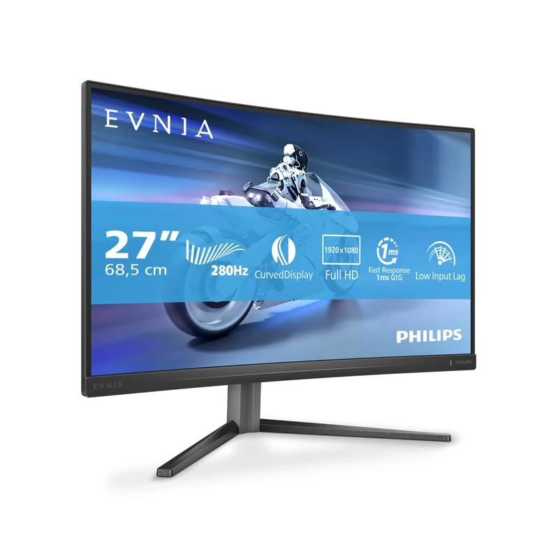 Philips Evnia 27M2C5200W - 27 inch FHD Curved Gaming Monitor, 280 Hz, HDR10, 1 ms GtG, FreeSync Prem. (1920 x 1080 2x HDMI 2.0, 1x DP 1.4) dark gray