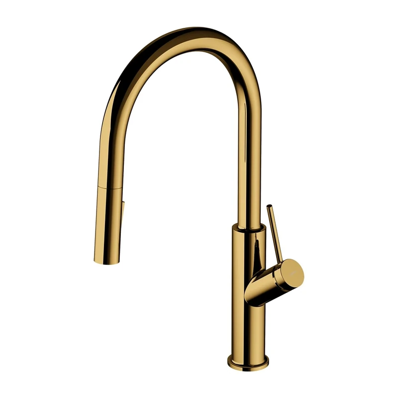 Omnires BE6455GL Kitchen Sink tap with a Pull-Out spout Bend-gold-BE6455GL, Gold