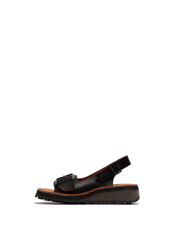 Fly London HILU555FLY Women's Sandal, Black/orange