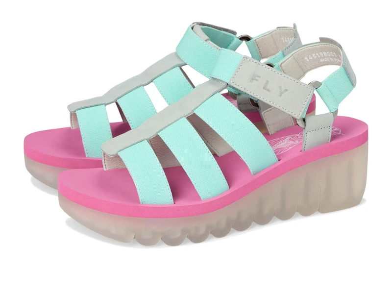 Fly London YOJI198FLY Women's Sandal, Sky blue/spearmint/lilac