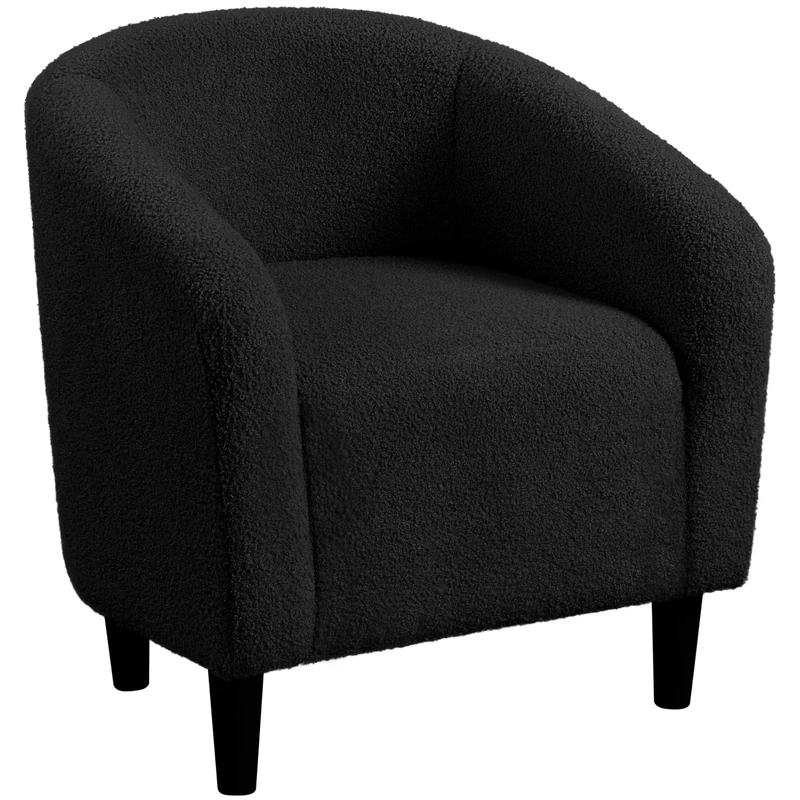 Yaheetech Tub Chair, Accent Chairs for Living Room, Boucle Fabric Armchair, Cozy Barrel Chair with Sturdy Legs for Bedroom/Office/Cafe Bar, Black