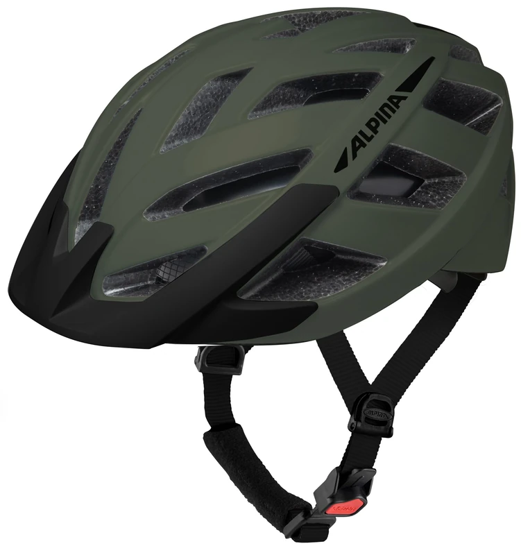 ALPINA PANOMA 3.0, olive matt, 52-57 cm, optimally ventilated touring bike helmet with optional LED light for adults